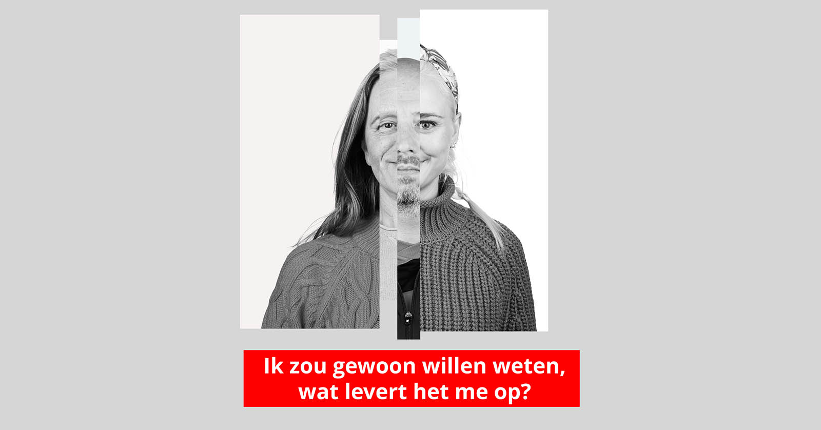 Campagneposter met collage van verschillende personen in zwart wit
