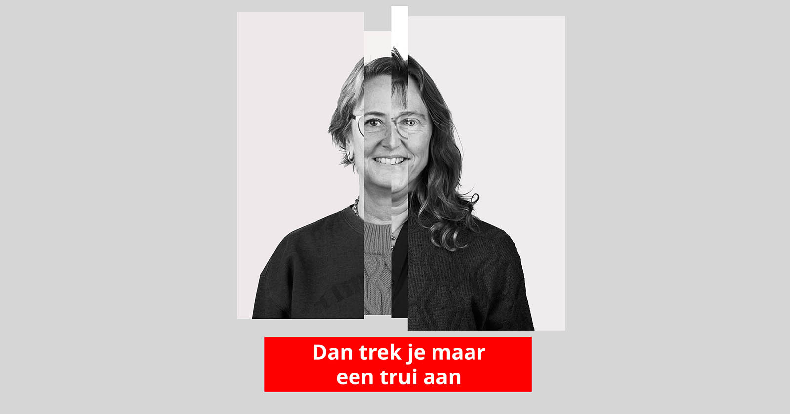 Campagneposter met collage van verschillende personen in zwart wit